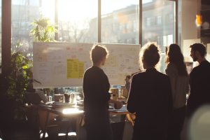Il team di una startup in brainstorming
